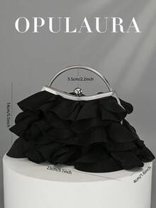 OpulAura 女士优雅迷人花瓣宴会手拿包，荷叶边设计正式晚宴包，适合婚礼/度假/正式派对/晚会，配有链条肩带，花瓣形状随机 - 黑色 - 查看 4