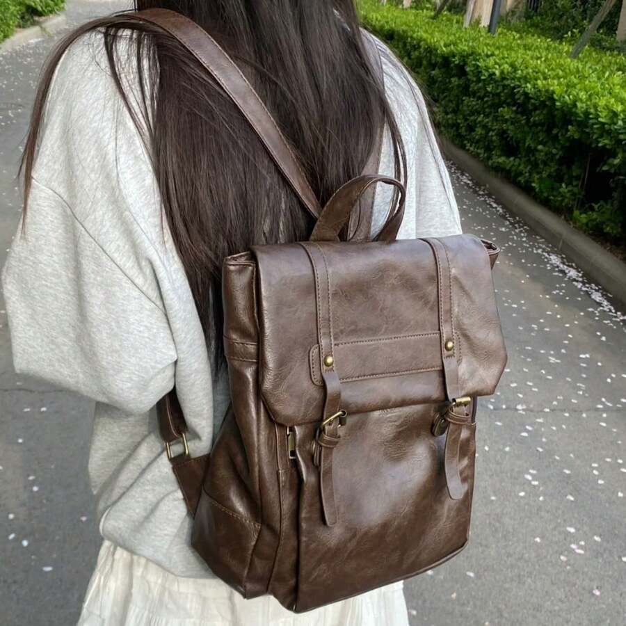 2025 Wasteland Style Rucksack Hochwertiger Vielseitiger Reiserucksack Retro Große Kapazität College Style Pendler Tasche Einzelschultertasche Handtasche Baguette Tasche Umhängetasche Tragetasche - Schwarz - Übersicht 1