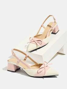 Zapatos de tacón alto con lazo decorativo, punta puntiaguda y hebilla, elegantes y de moda para fiesta, boda, exterior, casual, citas, regalo de cumpleaños, ocasión formal, todo el año, tacones altos color rosa