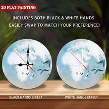 Custom Silent Round Wooden Wall Clock - 10 Inch No-Tick Quartz Movement, MDF Face With Interchangeable Black/White Hands, Peel & Stick Hanger For Bedroom, Office, Cafe