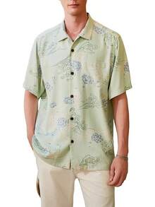 Men's Silk Hawaiian Floral Shirts Short Sleeve Button Down Casual Tropical Holiday Beach Shirtshalloween - màu xanh lá - Xem 1