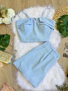 Women's Cropped And Short Set With Padding And Bag SP025 - Màu xanh lam - Xem 4