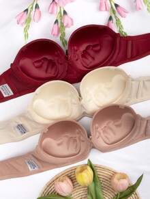 3 Piezas Brasier Premium  Copa C Con  Pushup Sexy Varilla Tirante Ajustable - Rojo - Ver 3