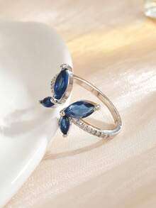 1 Peça Anel Aberto com Design de Borboleta Incrustado de Zircônia Cúbica em Cobre, Design Delicado e Vívido, Pertence ao Estilo de Joias Fresco e da Moda, Adequado para Embelezamento do Visual Diário