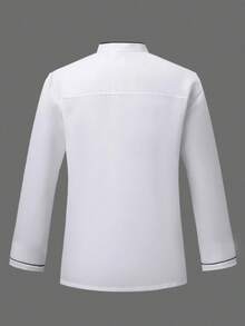 Men's White Simple & Formal Chef Jacket, Hidden Button Design, Essential For Professional Chefs - White - View 3