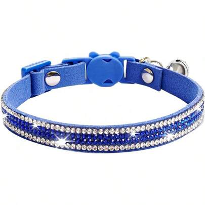 Collar Breakaway With Bells, Bling Necklace Cats And Puppy Dogs, Soft Microfiber Leather Pet Collar Adjustable Shing Collar Girl Boy