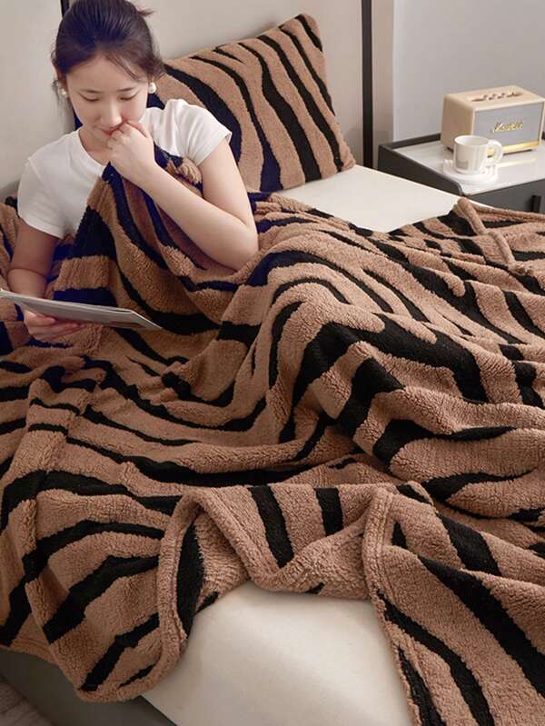 1 cobertor xale catiônico para presente, verde escuro/café/roxo com estampa de zebra, cobertor de lã grosso para cochilo de escritório, macio, quente e confortável, fácil de transportar, adequado para escritório, sala de estar, sofá, cão de estimação, gato, viagens ao ar livre