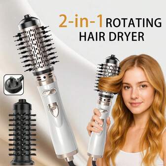 3-In-1 Rotating Hair Dryer Brush Set - Rotating Hair Dryer With 2 Interchangeable Brush Heads (1.5 Inch And 2 Inch), Perfect Gift For Women For Hair Volumizing/Drying/Straightening/Curling