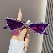 Fashion Triangle Rhinestone Sunglasses Fashion Sunglasses For Women Irregular Hip-Hop Sunshade Glasses - Màu vàng - Xem 2
