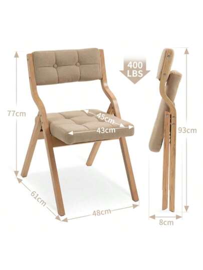 HOMEFUN Folding Chairs Cushion, Wooden Padded Pack, Portable Assembled Dining Stoel Guests Kitchen Office Wedding Kaki view 2