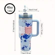 [Premium Tumbler] 40-Ounce Stainless Steel Tumbler With A Handle | Featuring Double-Wall Vacuum Insulation, Premium Multi-Colored Portable Water Bottle | Perfect For Travel, Outdoor Camping, Hiking, Driving, And Enjoying Iced Coffee - 藍色 - 查看 4