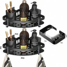 Paquete de 3 Estanteria Ducha para Bao, Estante Bao Sin Taladro, Rinconera Organizador para Bao, Estantera de Esquina para Bao, con 4 Ganchos y Soportes de Jabn, para Bao, Cocina, Hotel etc - Compañero negro - Ver 5