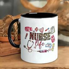 1pc Nurse Coffee Mug 11oz Ceramic - Medical-Themed Design With Leopard Print "NURSE" Text, Stethoscope & Heart Icons - Dishwasher , All-Season Use For Home, Office, Restaurant - Perfect Nurses Day Gift, Office Drinkware, Playful Nurse Design, Durable Drinkware - 白色-11oz - 查看 5