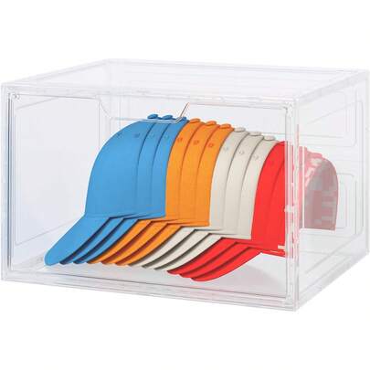 Caja Organizador con Diseño de Apertura Frontal, Puerta Transparente y Laterales Translúcidos para Almacenar Gorras de Béisbol, Bolsa y Juguete (6 Pack, Clear Transparente)