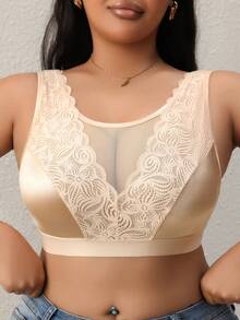 EMUPER 1件装加大码蕾丝边性感加大码女士无钢圈文胸 - 杏色 - 查看 1