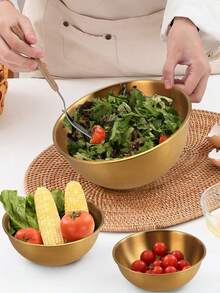 Powcan Stainless Steel Mixing Bowl Set, 3-Piece Nesting Bowls for Cooking, Baking, Salad, and Meal Prep | Stackable Design, Easy to Clean, Durable and Versatile for Kitchen Use - 金色-3件套 - 查看 5