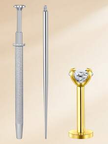 3pcs Funky Stainless Steel Cubic Zirconia Lip Studs For Women For Daily Decoration, 16G Lip Piercing Jewelry Lip Rings Studs With Puncture Tool Internal Thread Lip Studs Nose Stusd Helix Conch Tragus Earrings Studs, Set 2mm 3mm 4mm CZ