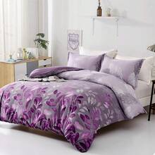 3PCS Soft Branches Leaves Pattern Duvet Cover Bedding Set Queen King Size With 2 Pillowcases Gift Purple Leaf Quilt Cover Set, Cozy Bed For Warm Fall & Festive Xmas Bedroom Decor, Soft & Stylish Bedding Collection - Màu tím - Xem 2