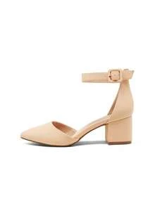 Women Pointed Toe Low Chunky Heels Pumps Ankle Strap Elegant Solid Color Fashionable Simple Shoes For Fall/Winter - Màu be - Xem 7