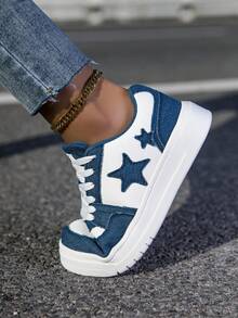 新款女士休闲运动鞋大码36-45牛仔透气运动鞋休闲明星鞋春夏新款小白鞋时尚百搭休闲鞋轻便透气女鞋返校学生鞋 - 藏蓝色 - 查看 9