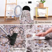 Vintage Floral Low Pile Rug - Machine Washable Foldable Carpet, Soft Non-Slip Area Rugs For Living Room, Bedroom & Dining Room - Brown - View 3