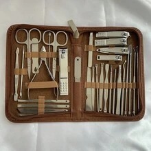 棕色皮革套装按扣 7/16/24/26/32 件美甲工具套装 S 角质层钳切割套装专业指甲钳修脚美甲美容工具 - 彩色 - 查看 11