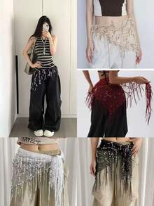 1pc Women's Sequin Tassel Waist Chain, Waist Decoration For Street Dance, Jazz Dance, Fashionable Accessory - Multicolor - View 8