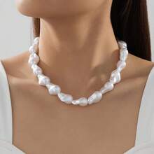 Collar largo asimétrico de lujo francés con perlas falsas, collar de perlas falsas barroco de alta gama para mujer, collar de perlas falsas versátil para mujer.