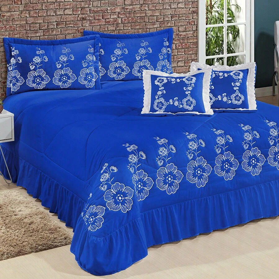 Amore 7-Piece Bedding Set Queen King Super King Quilted Bedspread Embroidered Pillowcases Pillowcases - Xanh đậm - Xem 1