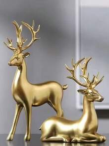2pcs Christmas Prosperity Deer Decor, Luxury Creative Ornaments For Wine Cabinet, Living Room, Office Desk, Housewarming Gift - Multicolor - View 2