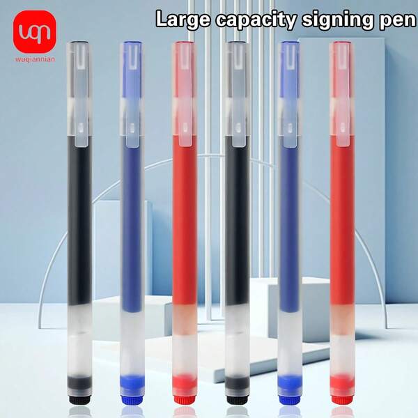 WUQIANNIAN 3/6 Stücke 0,5mm Großraum-Kugelschreiber mit schwarzer/roter/blauer Tinte, schnell trocknend, wasserfest, transparenter Schaft, für Bürogebrauch, Schulbeginn