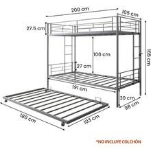 FABATO Litera Base Cama Individual - Base de Cama Individual de Metal 3 en 1 - Convierte en 2 Camas Individuales para Recamaraás Cama Canguro Individual con Ruedas (Gris) - gris - Ver 6