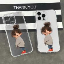 动漫 1pc 卡通女孩图案透明防震 TPU 简约手机壳适用于 17 16 15 14 13 12 11 Pro Max、A55/54/53/52/51、S24/23/22/21 Ultra 系列 - 彩色 - 查看 4