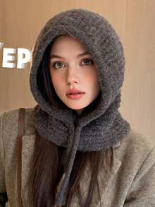 1 pezzo Berretto balaclava da donna in tinta unita, berretto lavorato a mano, alla moda e versatile per uso esterno, adatto per uso quotidiano, autunno/inverno