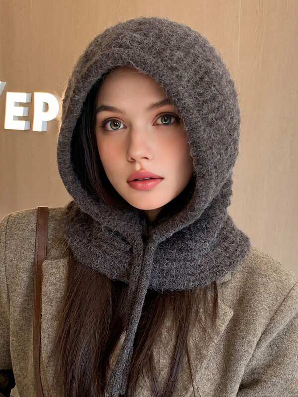 1 pezzo Berretto balaclava da donna in tinta unita, berretto lavorato a mano, alla moda e versatile per uso esterno, adatto per uso quotidiano, autunno/inverno