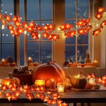 1Pack Artificial Fall Garland With Lights Fall Decorations For Home Maples Leafed Fall Lights Wall Hing Autumu Harvest Thanksgiving Halloween Christmas Decor Indoor Outdoor Home Party Decor Home Decor Halloween Decor Room Decor