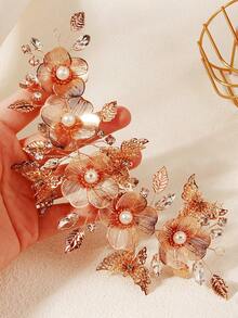 3D Butterfly & Flower Decor Elegant Bridal Wedding Headband, Romantic Style Women Hair Accessory - Gold - View 3