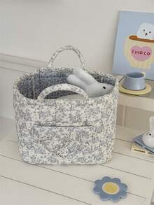 1 Pc Style Floral Large Laundry Basket Large Capacity Portable Storage Basket Foldable Snack Basket With Handle For Women And Girls Cosmetic Storage Basket Toy Storage Basket Skincare Storage Basket Women Makeup Storage Multifunctional Storage Basket Cosmetic Organizer Home Decor Livingroom Bedroom Decor Bathroom Decor