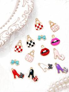 Set da 10/20 pezzi di charm smaltati per bracciali, realizzazione di gioielli da donna, orecchini, rossetti, ciondoli a forma di tacco alto, designer, portafoglio, fiocco, articoli placcati oro per fai-da-te, decorazione di collane e telefoni