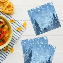 Serviettes d'invités de Noël Flocons de neige bleus Serviettes en papier jetables Serviettes décoratives de table pour le dîner Fournitures pour fête de Noël Décorations de table pour cuisine, salle de bain et hiver