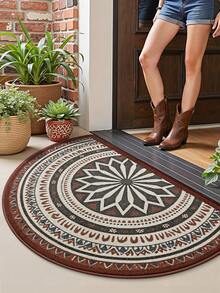 1 pièce Tapis de porte moderne lavable de style européen vintage, motif bohème asymétrique. Convient pour la chambre, l'entrée et le salon. Doux, durable, antidérapant, lavable en machine. Tapis de cuisine, convient pour le vestibule, la chambre et le bureau. Décoration de festival, automne/hiver, décoration de Thanksgiving