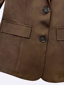 Women's Elegant Single Button Commuter Blazer - Chocolate Brown - View 6