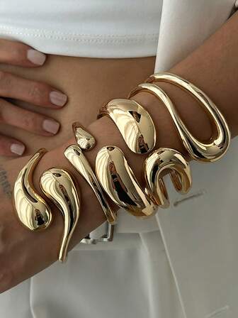 1pc/3pcs Retro Elegant Hip Hop Punk Style Women Futuristic Metallic Smooth Bracelet Includes Geometric Teardrop Cuff Bangle, Suitable For Women's Daily And Party Wear, Stackable, Perfect Gift