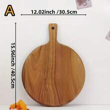 Acacia Wood Cutting Board With Handle Round Acacia Wood Cutting Board Flower-Shaped Acacia Wood Tray American-Style Wooden Steak Plate/Dinner Plate/Pizza Board Wooden Tray For Meat, Cheese, Bread, Vegetables And Fruits Home & Dorm Chopping Board Kitchen & Dorm Supplies