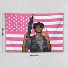 Playboi Rapper Carti American Flag Tapestry. Pink Gift. Easy Hang, Durable. Ideal For Living Room. Bedroom. Man Caves, Dorm Decor. Outdoor Parties. - Pink - View 12