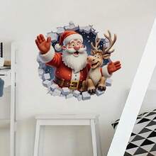 1 قطعة ملصق حائط لزينة عيد الميلاد - ديكور تأثير جدار مكسور بصورة سانتا كلوز والرنة، ملصق حائط لاصق ذاتي من البي في سي، تصميم مكسور، مناسب لغرفة المعيشة والنوم والمدخل، ديكور منزلي لعيد الميلاد، لوازم حفلات، زينة عيد الميلاد، ديكور شجرة عيد الميلاد، هدايا عيد الميلاد، ديكور ، ديكور زفاف، ديكور منزلي، ديكور الخريف، ديكور عيد الميلاد، ديكور عيد الهالوين، ديكور الحائط، زينة عيد الهالوين
