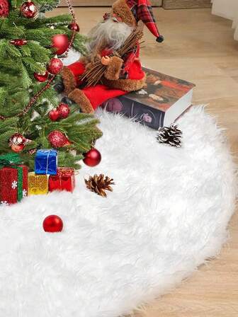 1 st vit julgranskjol, snöflingavit plyschmatta, lämplig för semesterdekoration, polyester, julgransfodral, nyårsdekoration, jultillbehör, julmatta, nyårsgolvmatta