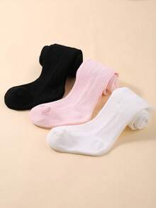 3 Pairs Baby KIds Children Black/White/Pink Tights Cable Knit Stockings Pantyhose For Toddler Girls, Baby Essentials Long Socks Leg Warmers Leggings, Soft Warm For Daily & Autumn Winter Wear, Halloween Christmas Xmas Gift