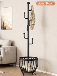 Tree Coat Rack Stand With Clothes Basket, Sturdy Freestanding Coat Rack, Purse Rack Hat Rack Stand, Clothes Rack With Metal Frame, Bedroom Storage Organizeration, Home Decor, Morden Style, Coat Stand Fits Entryway Bedroom Office For Bags, Hats - màu đen - Xem 9
