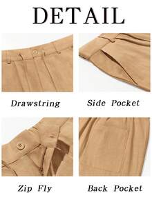 Mens Linen Cotton Casual Pants Elastic Waist Drawstring Lightweight Pants Loose Fit Summer Beach Yoga Trousers - 卡其色 - 查看 5
